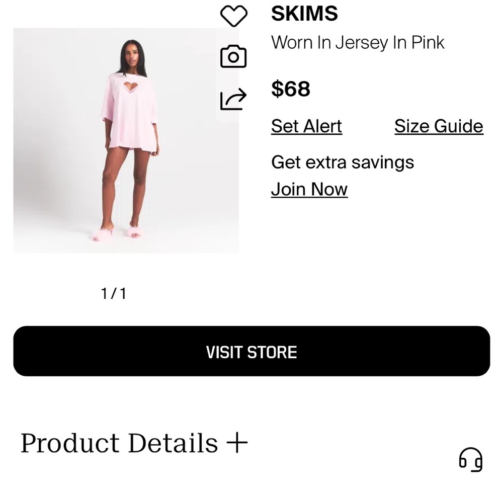 SKIMS Pink Jersey Lounge tee with Heart Detail - Picture 3 of 4